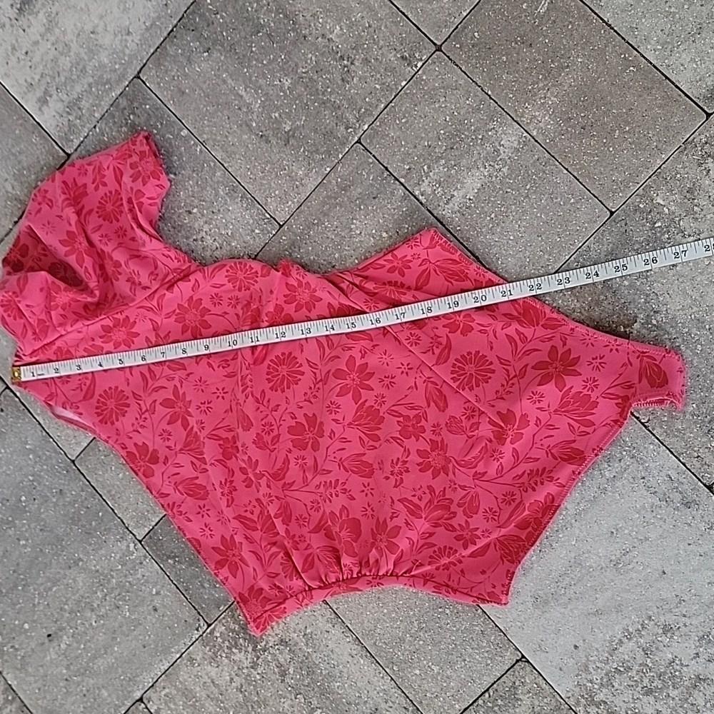 Free People Pink Floral Thong Bodysuit Sz S Ruched on Both Sides - Picture 6 of 11
